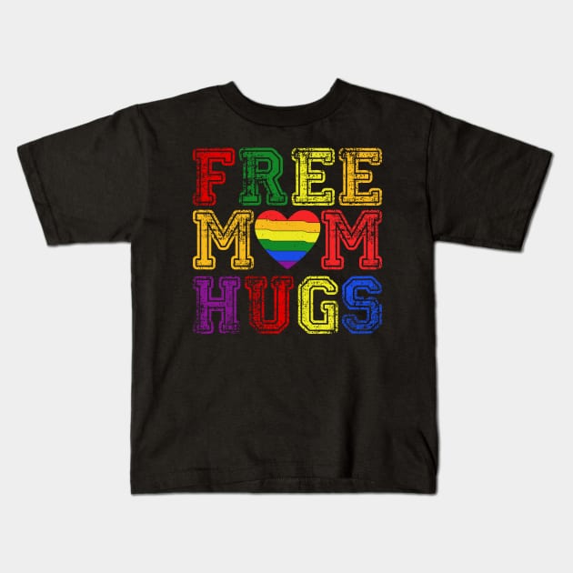 Colorful Hearts Letters Free Mom Hugs Typographie Kids T-Shirt by jodotodesign